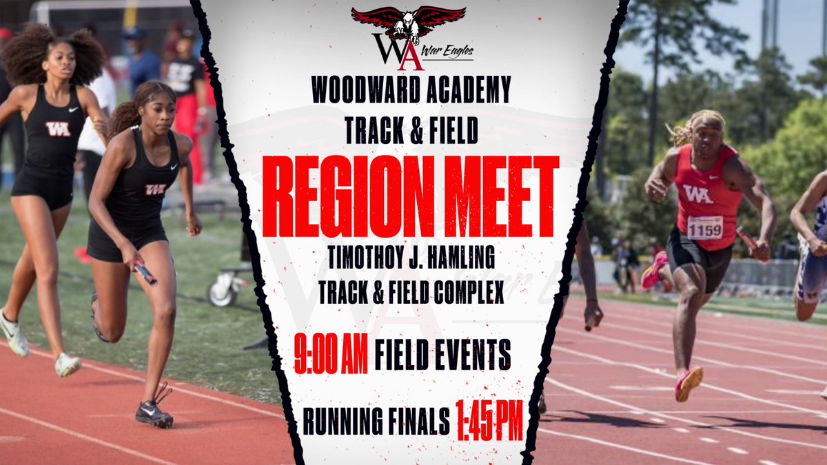 Woodward Academy hosting the Region 3-AAAAAA Track & Field Championships on Saturday, April 20th. Admission is $8 and tickets are available at GoFan. gofan.co/event/1495658?… Field events begin at 9AM with running finals scheduled for 1:45pm.