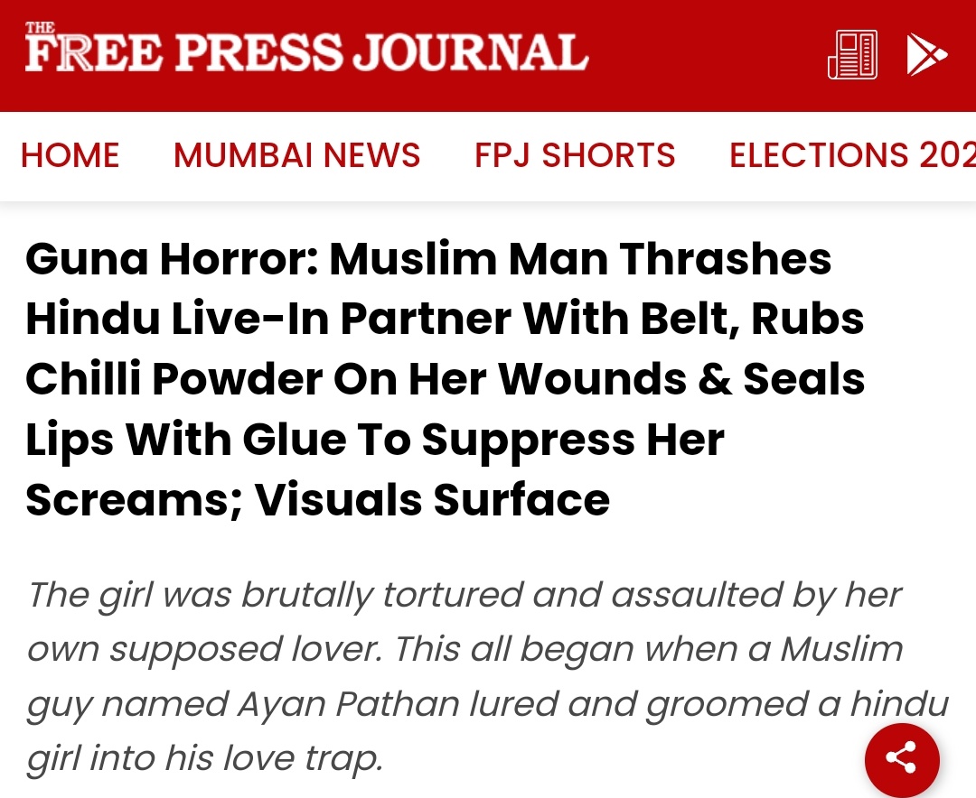 A Mslm man named Ayan Pathan who assauIted his Hindu live-in partner by b3ating her with a be1t, applying chilli powder on her w0unds, & sealing her lips with glue to prevent her from scπeaming. 

Despite the increasing number of such incidents being brought to light, there are