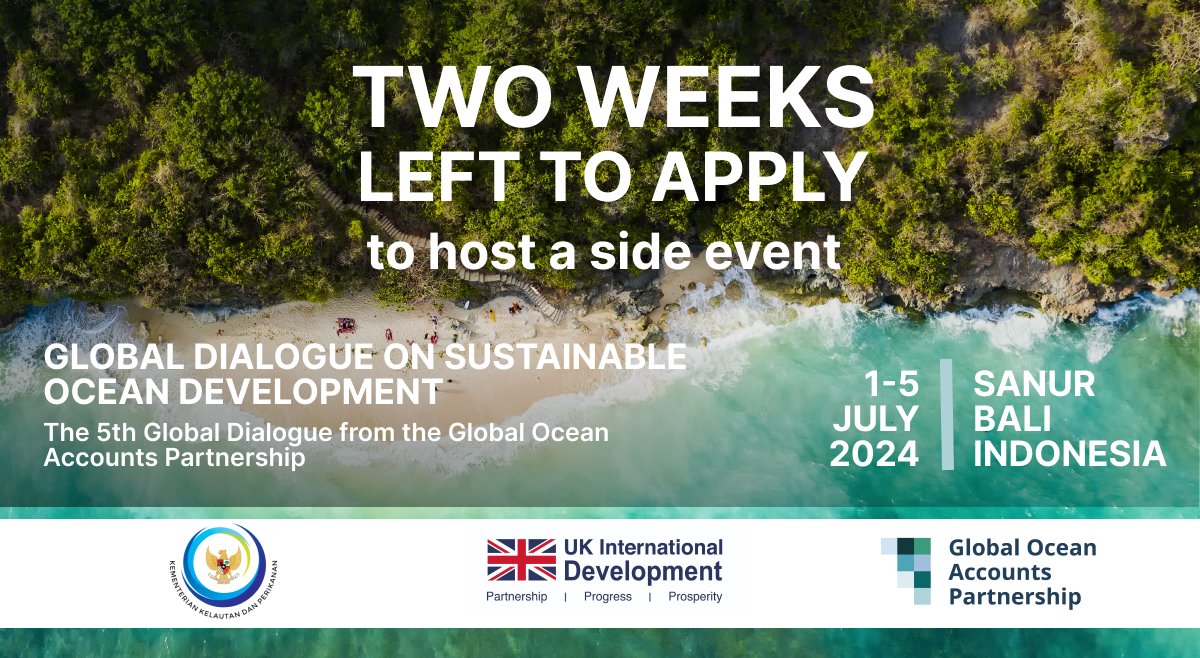 OceanAccounts's tweet photo. ⌛ Two weeks left to apply to host a side event at upcoming Global Dialogue on Sustainable Ocean Development! 🌊
Apply here by 3 May: https://t.co/JdvlvG7uTm
Event page: https://t.co/3IGR7r5dhO
#5thGD #SustainableOceanEconomy https://t.co/Lxe9Kv5tLl