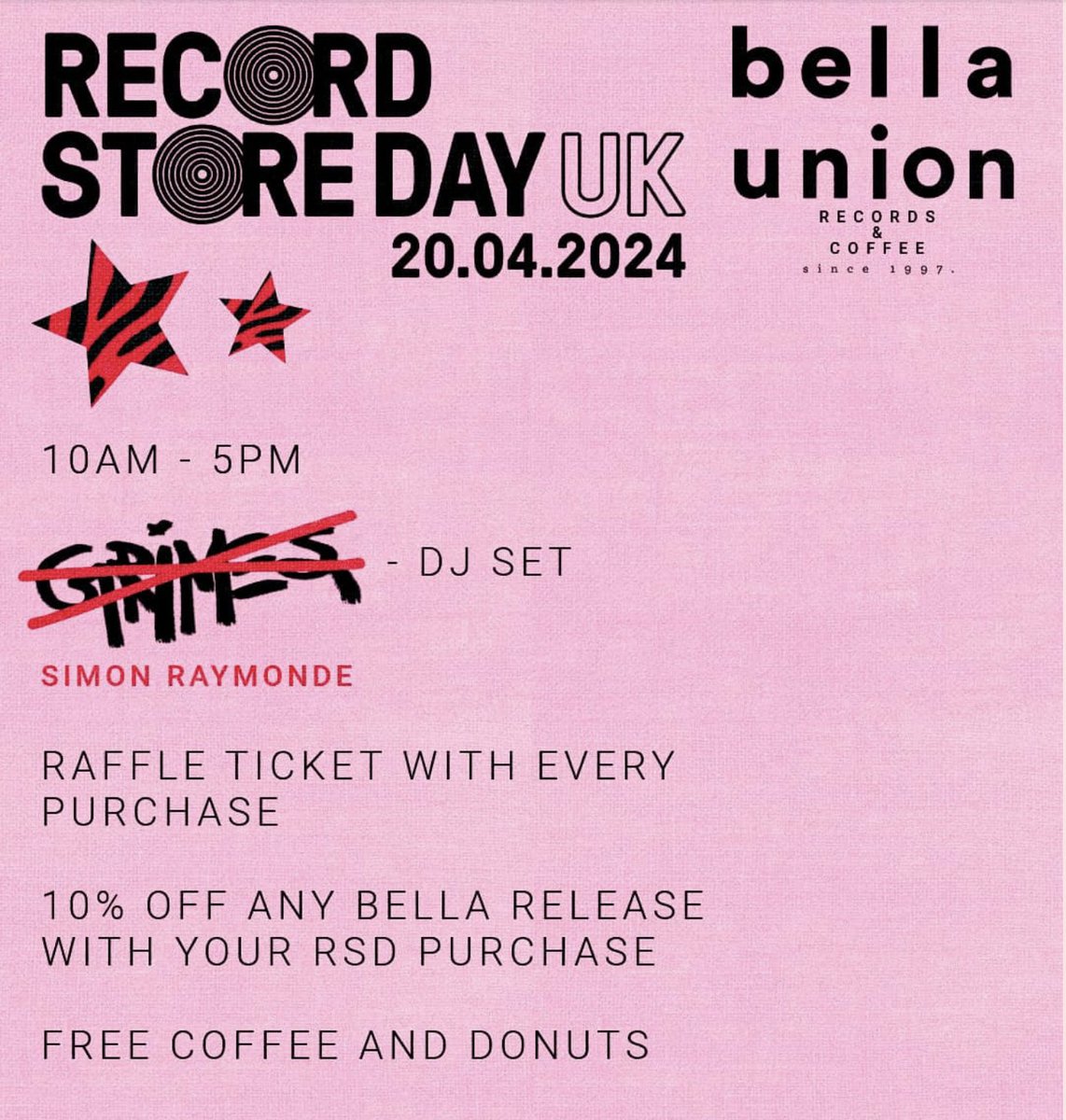 If you're visiting the @BellaUnionVinyl store in Brighton for @RSDUK , please note the change of DJ* *you prefer the one from the life changing band and record label right? #RSD24 #RSD Wish I could go. ☕️🍩