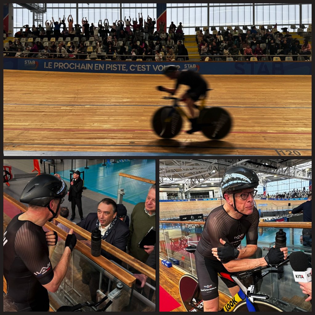 🚴‍♂️Bravo à @n_henard qui avec 45,029KM parcourus en 1H établi au @Stabvelodrome un nouveau record de France et le 1er record d'Europe pour les 60-64 ans. Quel exploit !👏🏽Chapeau pour l'effort & l'engagement ! @Roubaix est fière de promouvoir le sport et la durabilité ensemble.🌍