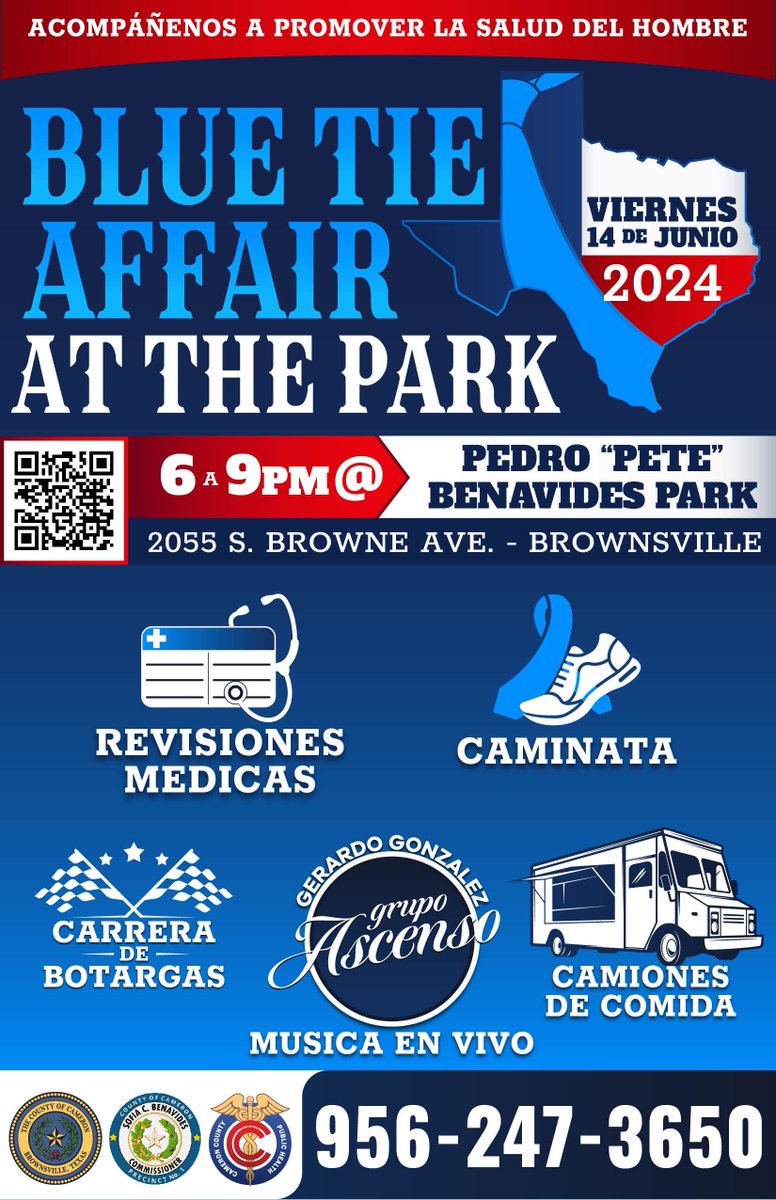 ¡Blue Tie Affair at the Park esta de vuelta! Acompañenos el viernes 14 de junio en el parque Pedro 'Pete' Benavidez en Brownsville. ¡No se pierda este fantástico evento! Haga clic en el enlace para más informacion: cameroncountytx.gov/bluetieday/ #BlueTieDay
