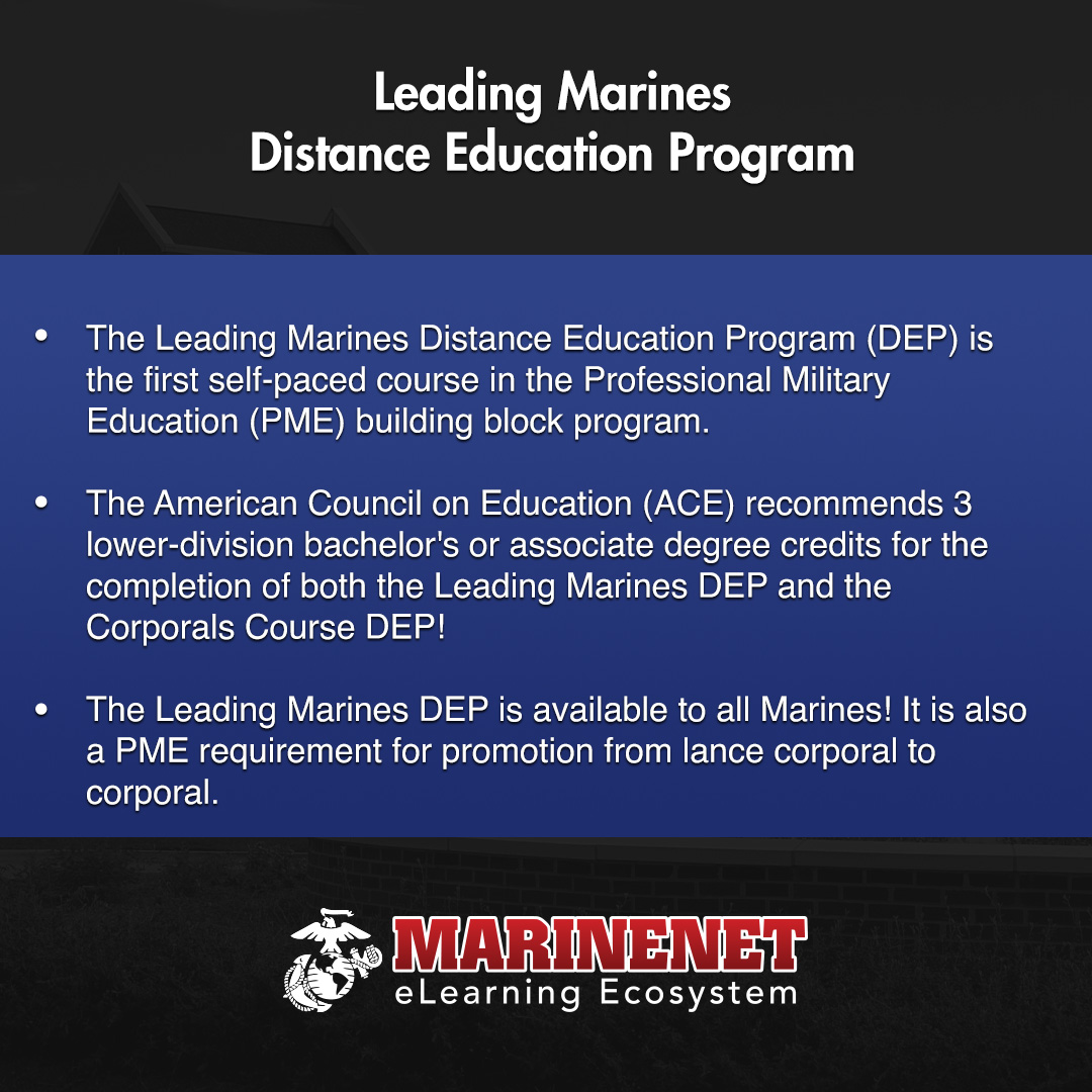 To learn more about the Leading Marines Distance Education Program, click here!

usmcu.edu/CDET/enlisted-…

#MarineNet #MarineCorps #CDET_MarineNet #MarineNetCourse #Marines #LeadingMarines #EPME #DistanceEducationProgram #FunFactFriday