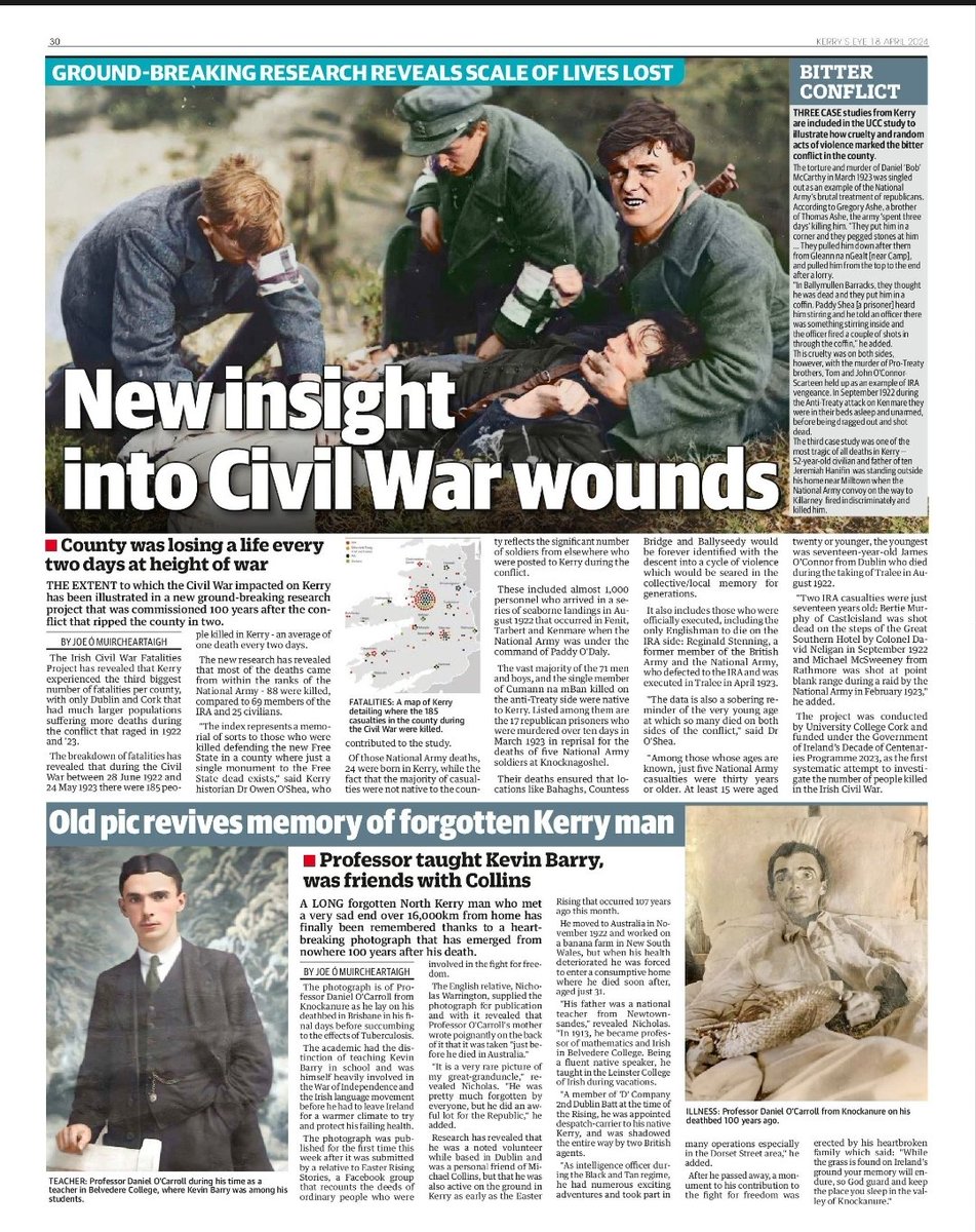 Report from this week's edition of @Kerrys_Eye on new research on the nature and extent of killings in #Kerry during the Civil War The research from the Irish Civil War Fatalities Project here: ucc.ie/en/theirishrev…