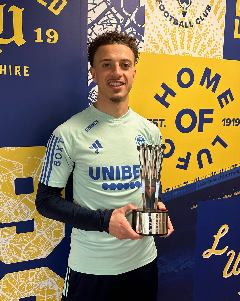 Trophy delivered! @LUFC’s Player of the Year & PFA Player of the Month for March. 🏆 A good week for @ethanamp26 👏