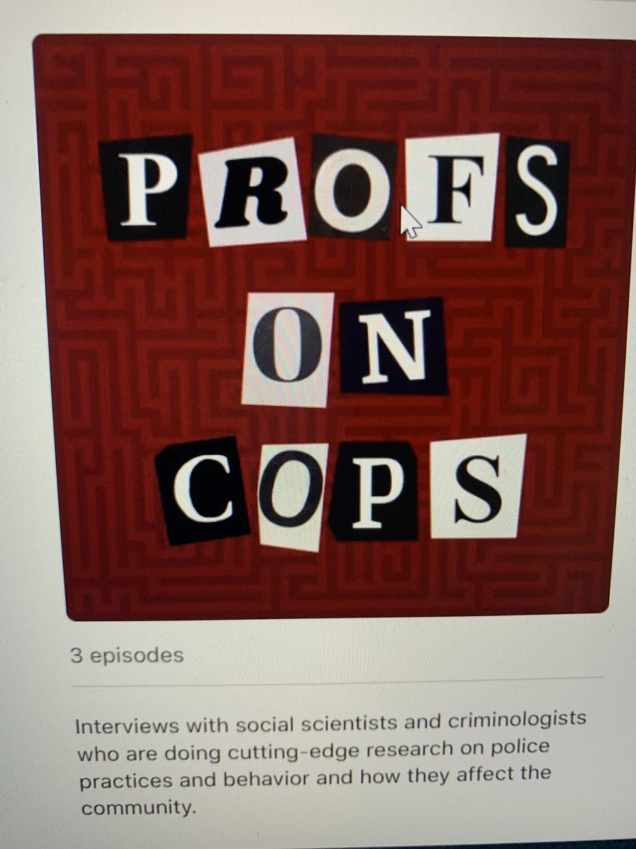 My new podcast, PROFS ON COPS, is now available on Apple and Spotify.  Thanks to great guests (<a href="/michaelsierraa/">M. Sierra-Arévalo</a>; <a href="/szscoggins/">Suzanne E. Scoggins</a>; and @mdwhite121) for getting the ball rolling!