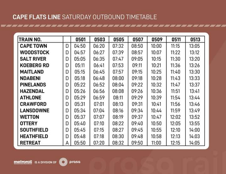 #CapeFlatsLineCT Please find your Weekend Timetable as follows