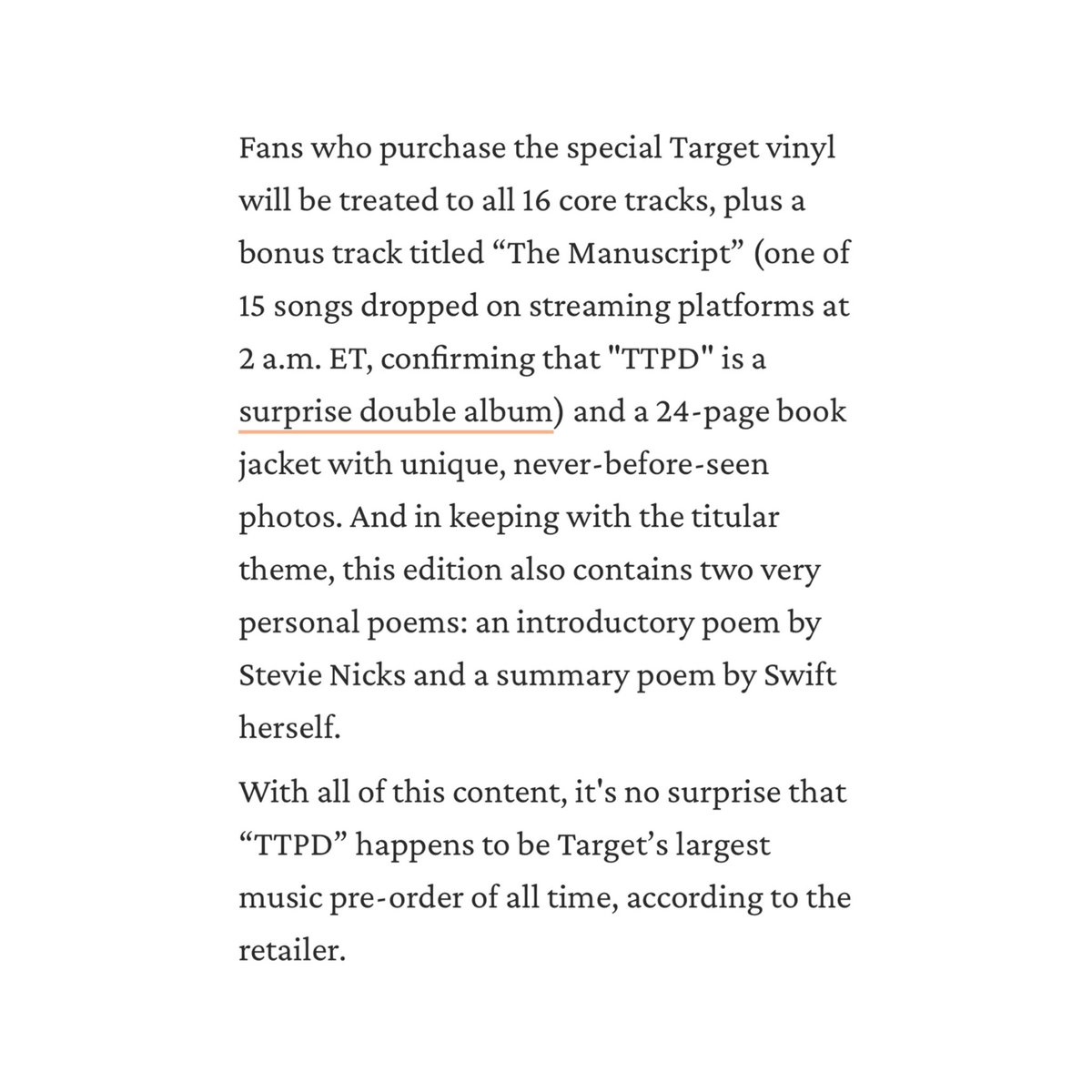 🏆| “The Tortured Poets Department” is officially the largest music preorder of all time at @Target! #TSTTPD