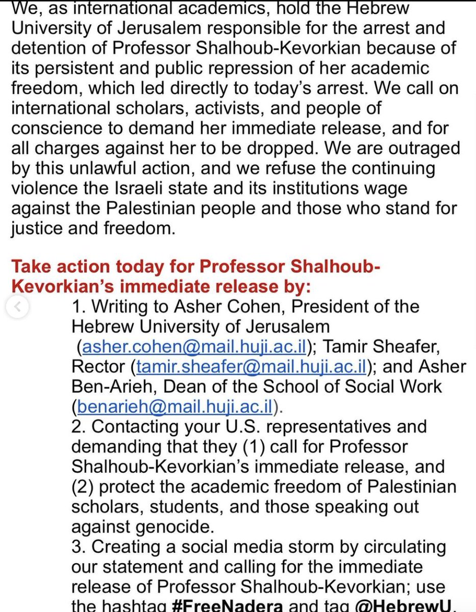 It's time for academics to defend #academicfreedom now. Your silence is really loud. Please take action today if you haven't by expressing outrage for Palestinian Professor Nadera Shalhoub-Kevorkian’s arrest over unfounded charges of incitement of violence. #FreeNadera @HebrewU