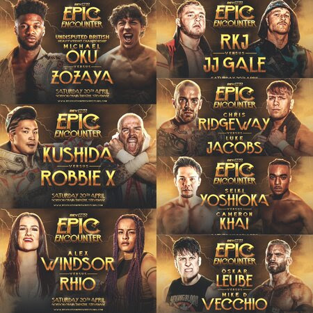 Now that's a wrestling card ... 💥 🎟️Still some tickets available too: revolutionprowrestling.com/epicencounter