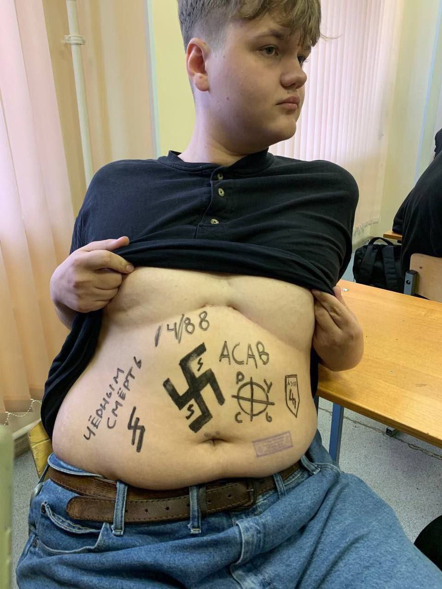 A non-russian girl was beaten up publicly in school, and the teacher did nothing to stop it. They were shouting nazi slogans, that Moscow is for Moscovites and Russia is for Russians. This is one of the kids who was involved in the crime. Russia is completely nazi.