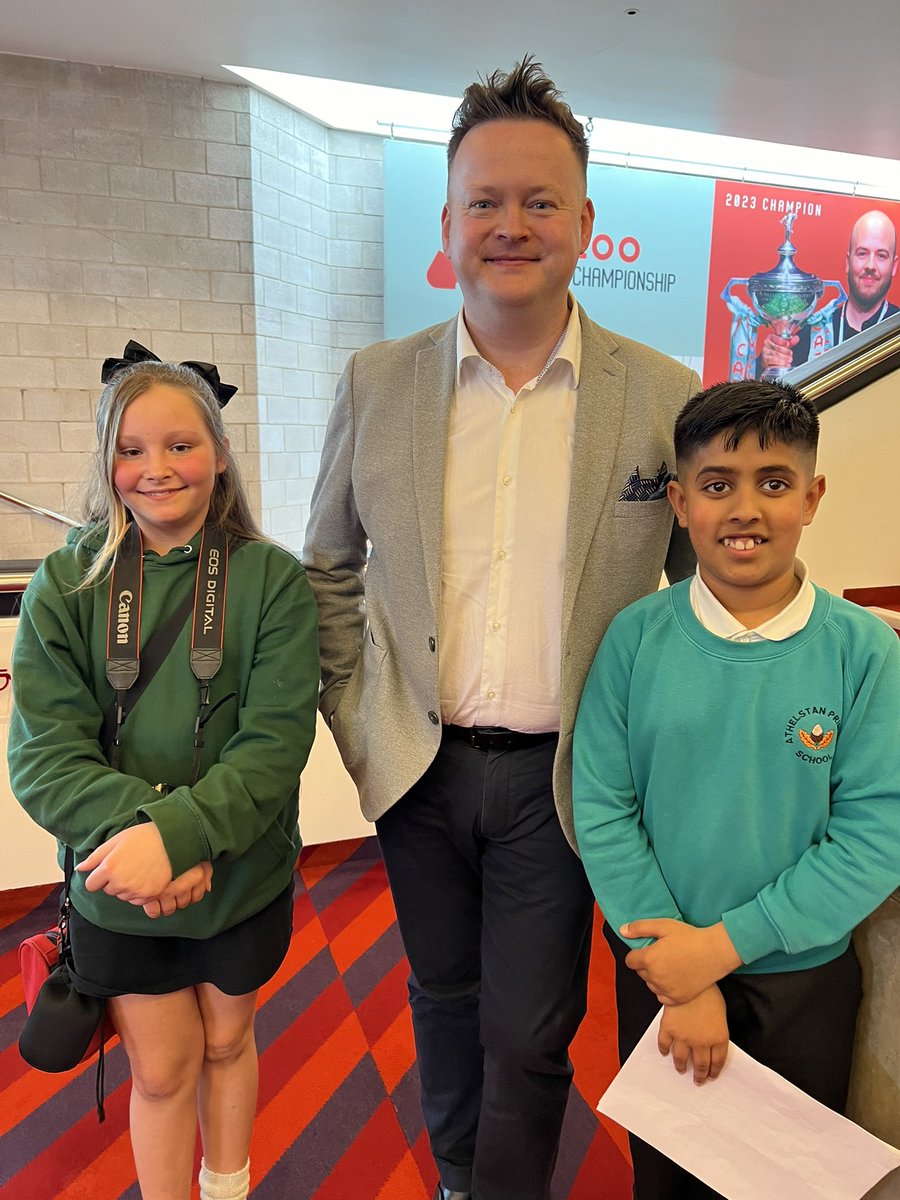 A fantastic afternoon for two of our snooker club members as we visited the Crucible, as part of Media Day, to interview some snooker players. We were the only school there amongst BBC, Sky Sports, Eurosport etc. A brilliant experience for all involved @AthelstanPS