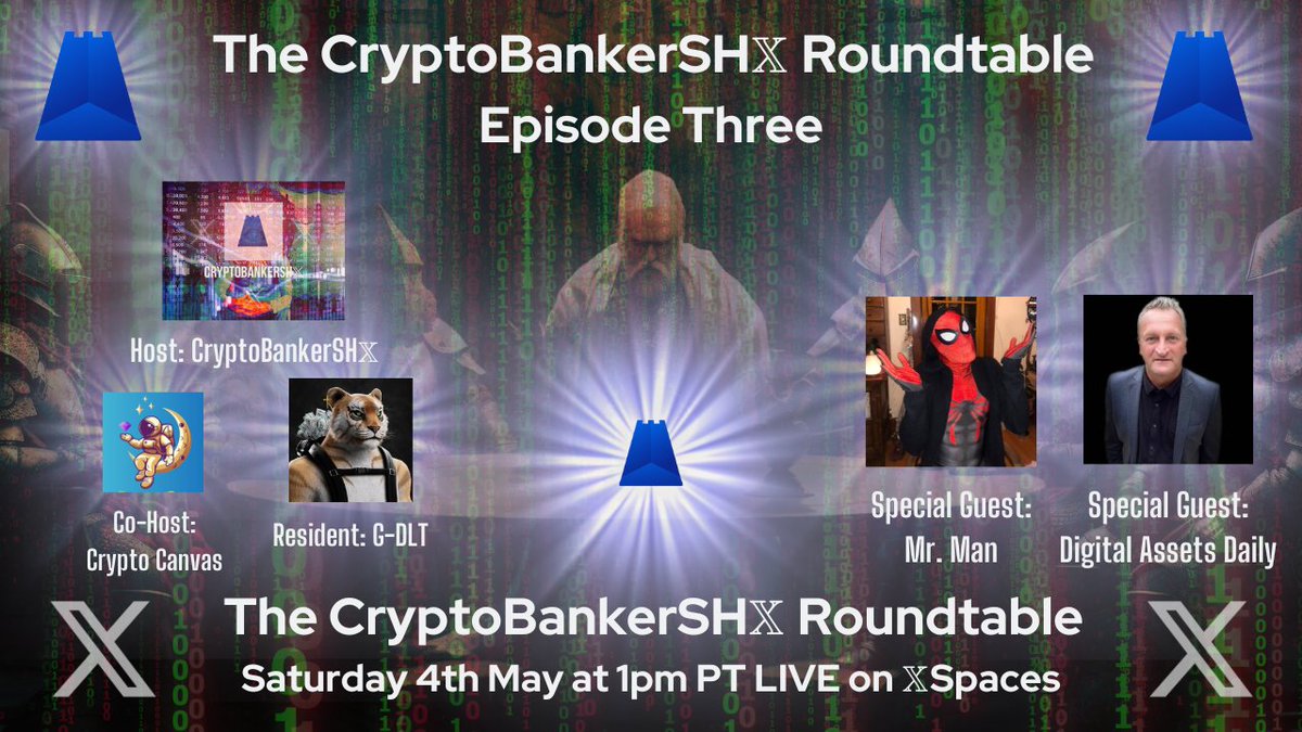 CryptoBankerSHX's tweet photo. 🚨 The CryptoBankerSH𝕏 Roundtable Episode Three will be LIVE on 𝕏Spaces, Saturday 4th May at 1pm Pacific Time 🚨👑👑👑👑👑🏰
Joining myself will be Co-Host @CryptoCanvasCC & Roundtable Resident @g_dlt1 ✨
Alongside two VERY Special Guests: @MrManXRP & @AssetsDaily 💎💎
RSVP below: 📅✅⬇️
https://t.co/XdRm8Wn4Ds
#Strongholders
$SHX $XLM $XRP $USACH $FedNow #StrongholdNET $BTC $VELO $VEE
