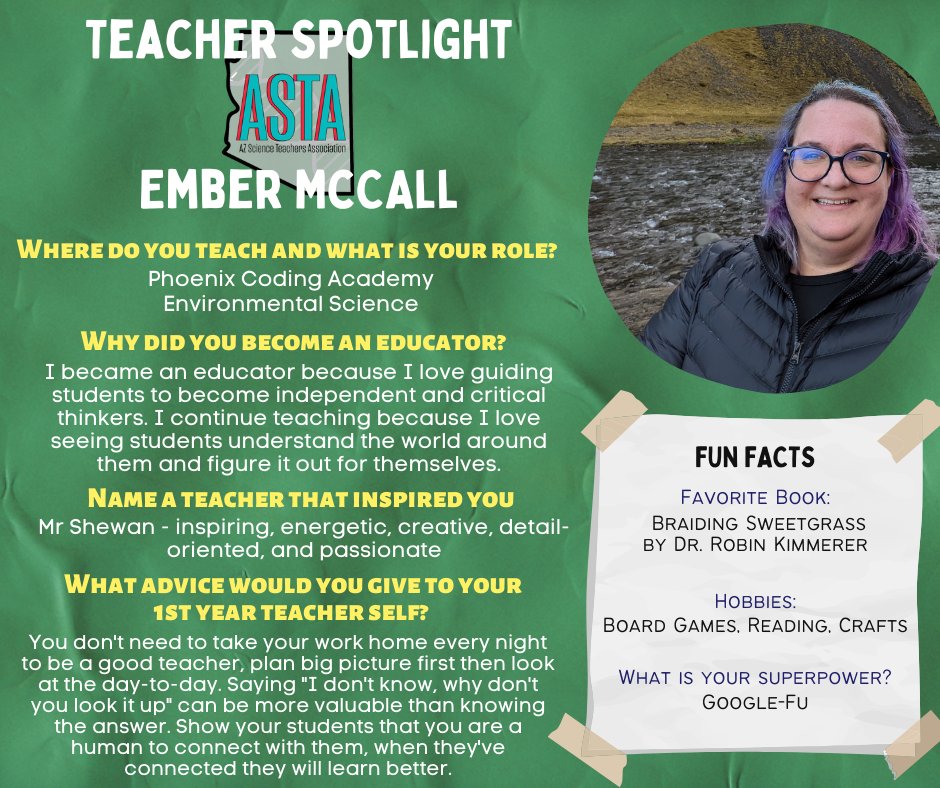 Springing into Spring w/more #TeacherSpotlight celebrations! Congrats to Ember McCall, Environmental Science Teacher at Phoenix Coding Academy @PhoenixUnion for the week of May 2-8 🌟We think you are #ASTAmazing!