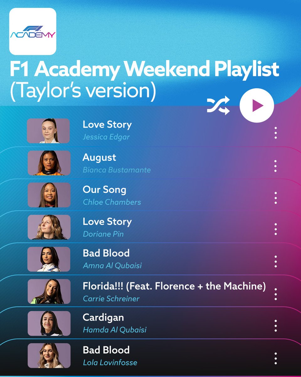 In our Taylor Swift Era 🤎✨ Head into the weekend with a playlist of our driver's top Taylor picks after you're done listening to The Tortured Poets Department on repeat 🎶 #TSTTPD #TaylorSwift #F1Academy