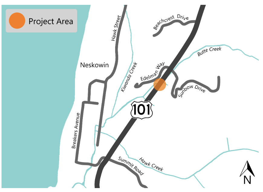 We are funding the Oregon Department of Transportation to replace an existing culvert under Highway 101 with a new bridge over Butte Creek, which will better handle the effects of flooding and rising sea levels.