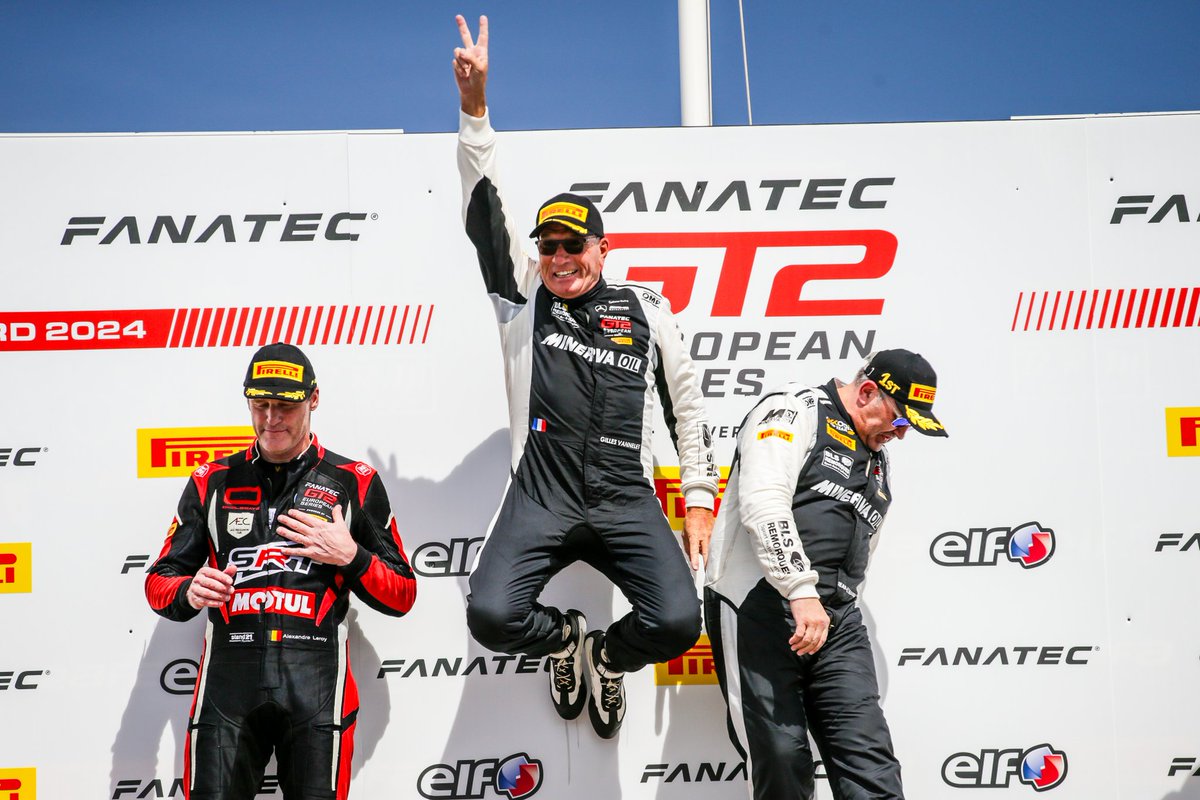 Jump if you're leading the Am class ✌️ There was plenty to celebrate for Vannelet and Beaubelique in France! #FanatecGT #GT2Europe #GT2 #Pirelli