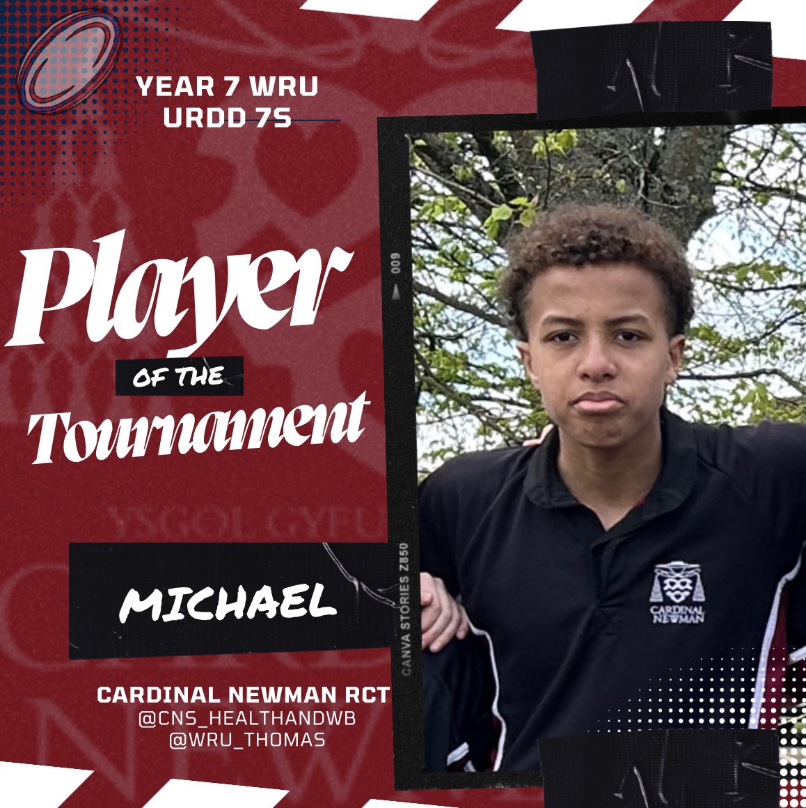 Congratulations to Michael in year 7 for receiving our @CNSRCT | @CnsYear7 player of the tournament at the URDD today, scoring 7 tries! @WRU_Thomas