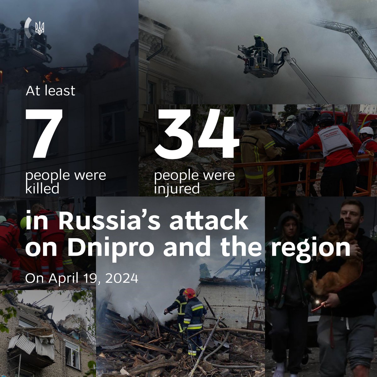 As of 4:20 pm Kyiv time, Russia has killed 7 people and injured 34 in its missile attack on #Dnipro and the region. Search and rescue operations are ongoing. 🛡 #PatriotsSaveLives, and #Ukraine critically needs them to protect its sky from Russia's deadly weapons.