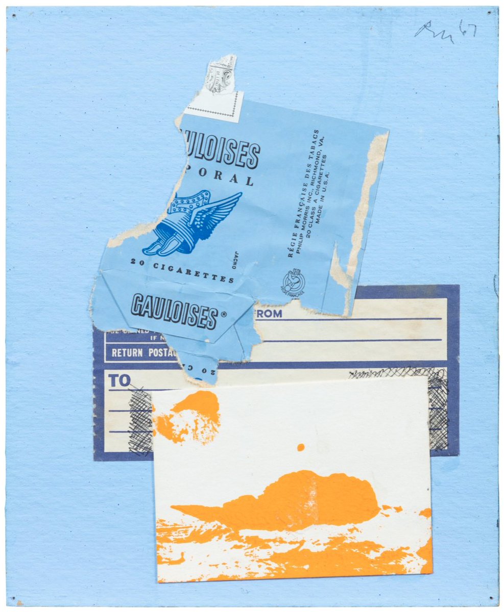 Robert Motherwell
Maritime Collage #3
1967

acrylic, ink, graphite, printed paper and paper collage on cardboard
22.2 x 17.8 cm
