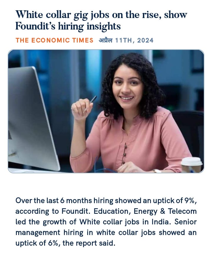 White collar gig jobs on the rise, show Foundit’s hiring insights
economictimes.indiatimes.com/jobs/hr-polici… via NaMo App
