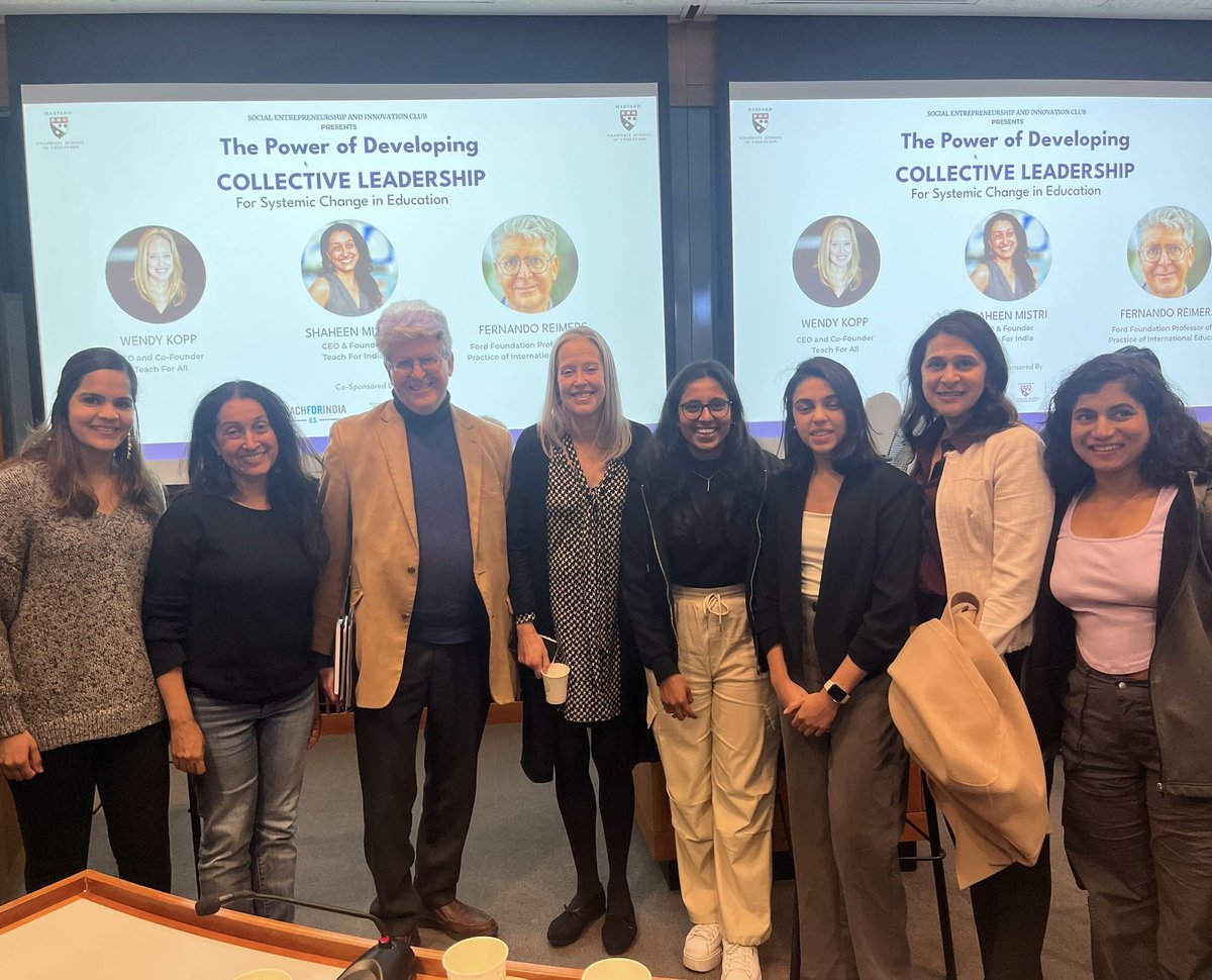 What a stimulating conversation about the role of collective leadership in transforming education with @wendykopp @TeachForAll and Shaheen Mistry @TeachForIndia last night @hgse Thanks for the splendid organization Manasi Mehan, Manvi Aggarwal and Jobelle Gacuya