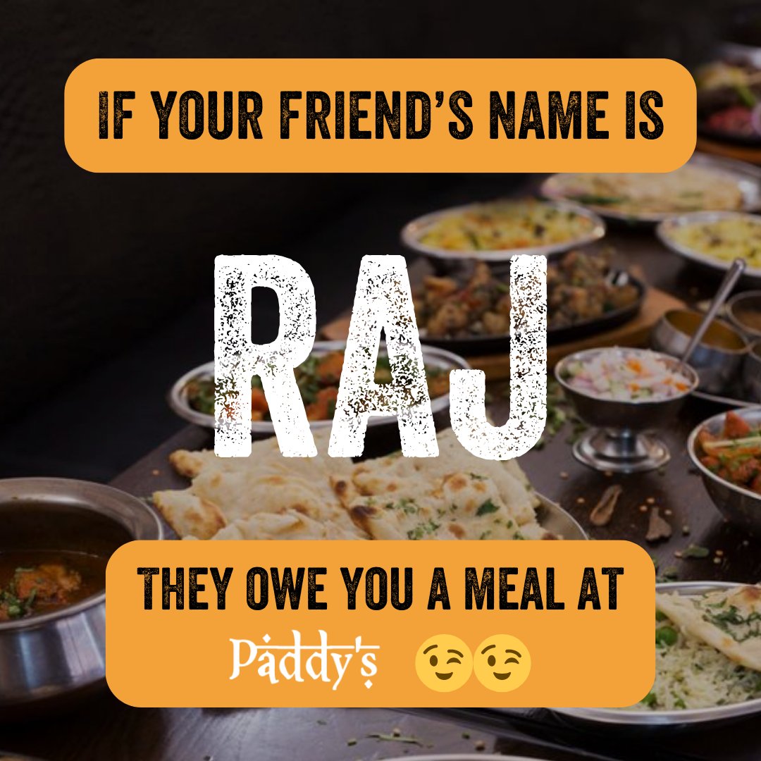 Got a friend called Raj? This is your sign that it's their turn to treat you to a Paddy's! 😉

Tag them in the comments! 

#IndianFood #IndianFoodie #IndianFoodLovers #Food #DesiFoodie #DesiFood #Curry #LeicesterEats