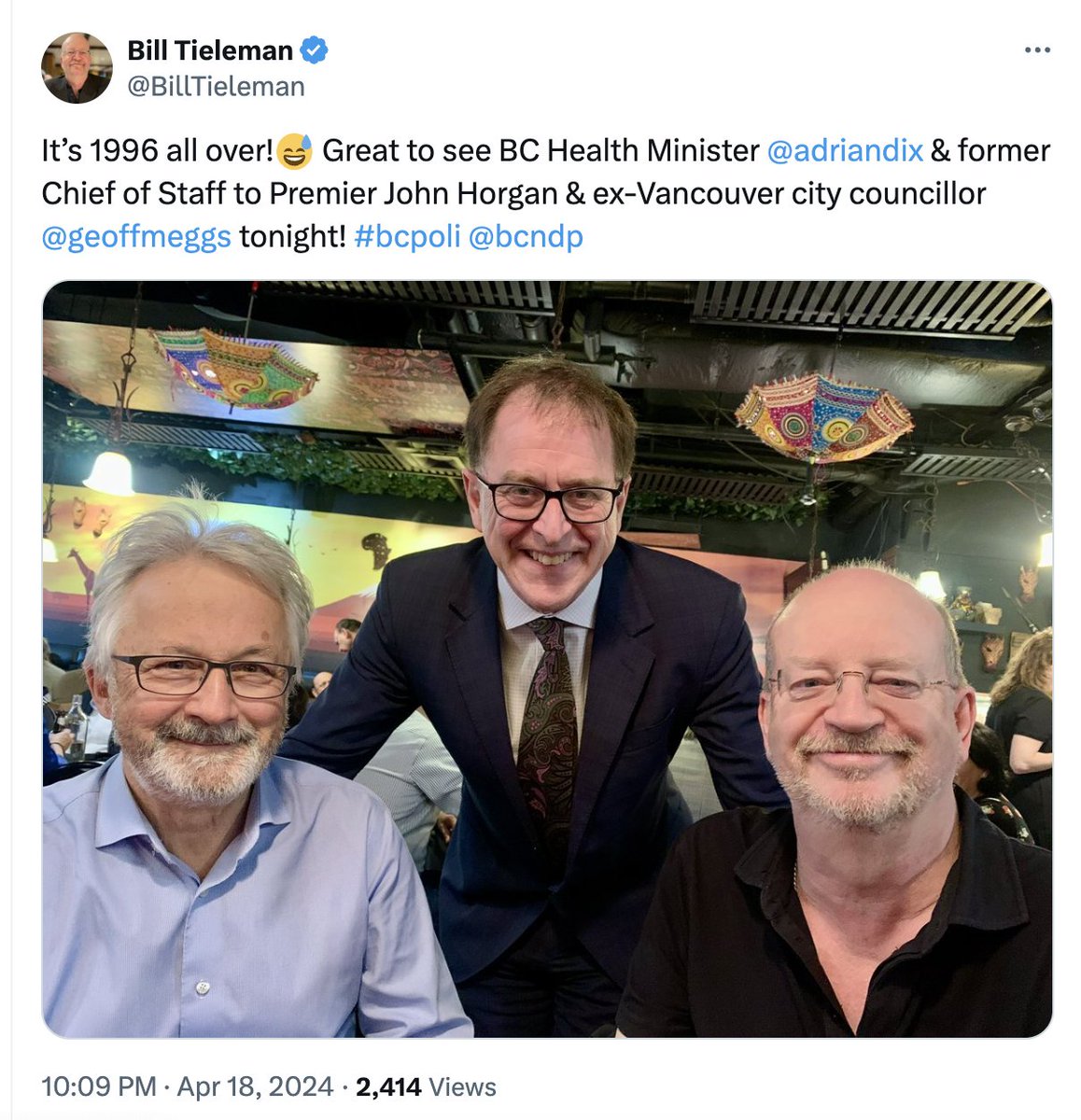 There you have it — the NDP old boys network that pushed the #SiteC dam through. Surprised Les McLaren wasn’t there with them. #bcpoli