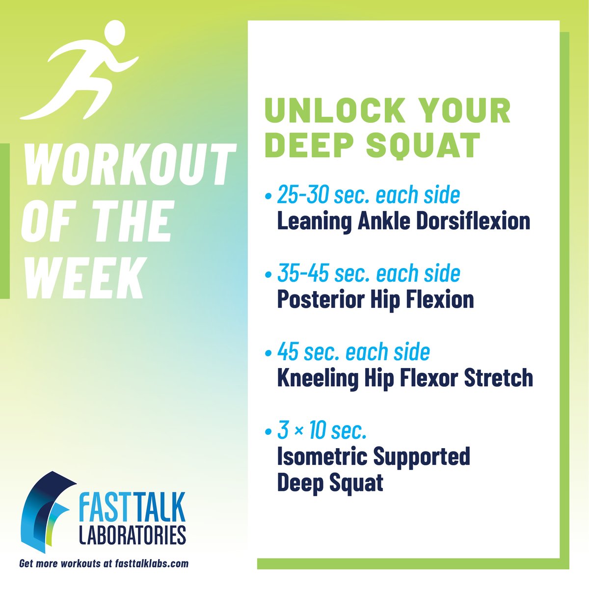 fasttalklabs's tweet photo. Studies have shown that squatting past parallel is not as harmful as we used to think. Use this routine before the next leg day and learn how to unlock your deep squat in this #WorkoutOfTheWeek.
https://t.co/U2f89ZArN5
#FastTalkLabs #DeepSquat #SquatGoals #NeverSkipLegDay https://t.co/13IodLvlAl