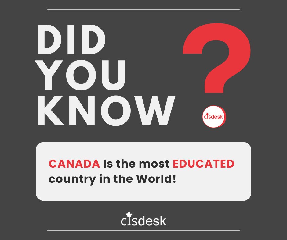 💡Fact of the Day: The OECD's data states that Canada is the most educated country globally.🌎
🎓Let CIS Desk be your trusted companion on the path to success. #cisdesk #canadaimmigration #canadavisa #rcic #cisdeskreviews #immigratetocanada