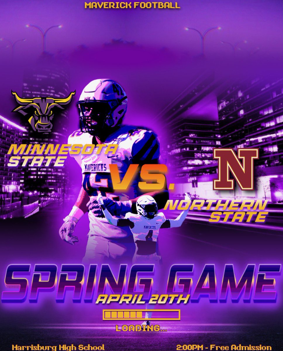 We are almost 24 hours away from our first Spring Game in program history. Yes, you heard that right, an ACTUAL GAME! Please join us at 2pm at Harrisburg High School in Sioux Falls, SD. We look forward to seeing all of the #MavFam! 🤘🏽😈 #MakeTheJourney #HornsUp