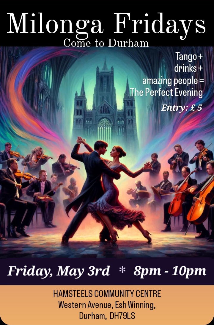 Transport yourself straight to Argentina for a captivating evening of Argentine Tango!

Whether you want to dance, have a drink, or simply enjoy good company and Tango music, this night is for you!

Fri 3rd May from 8pm - 10pm

More info hamsteelscommunitycentre.org.uk/milonga-friday…