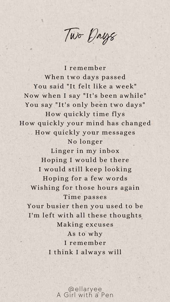 Two Days 🤎
#poetry #PoetryMonth #poetrytwitter #TTPD #agirlwithapen