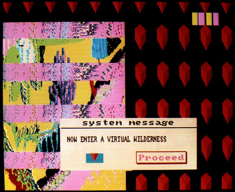 Suzanne Treister: "In the late 1980s I was making paintings about computer games. In January 1991 I bought an Amiga computer and made a series of fictional videogame stills using Deluxe Paint II. I photographed them straight from the screen as there was no other way to output