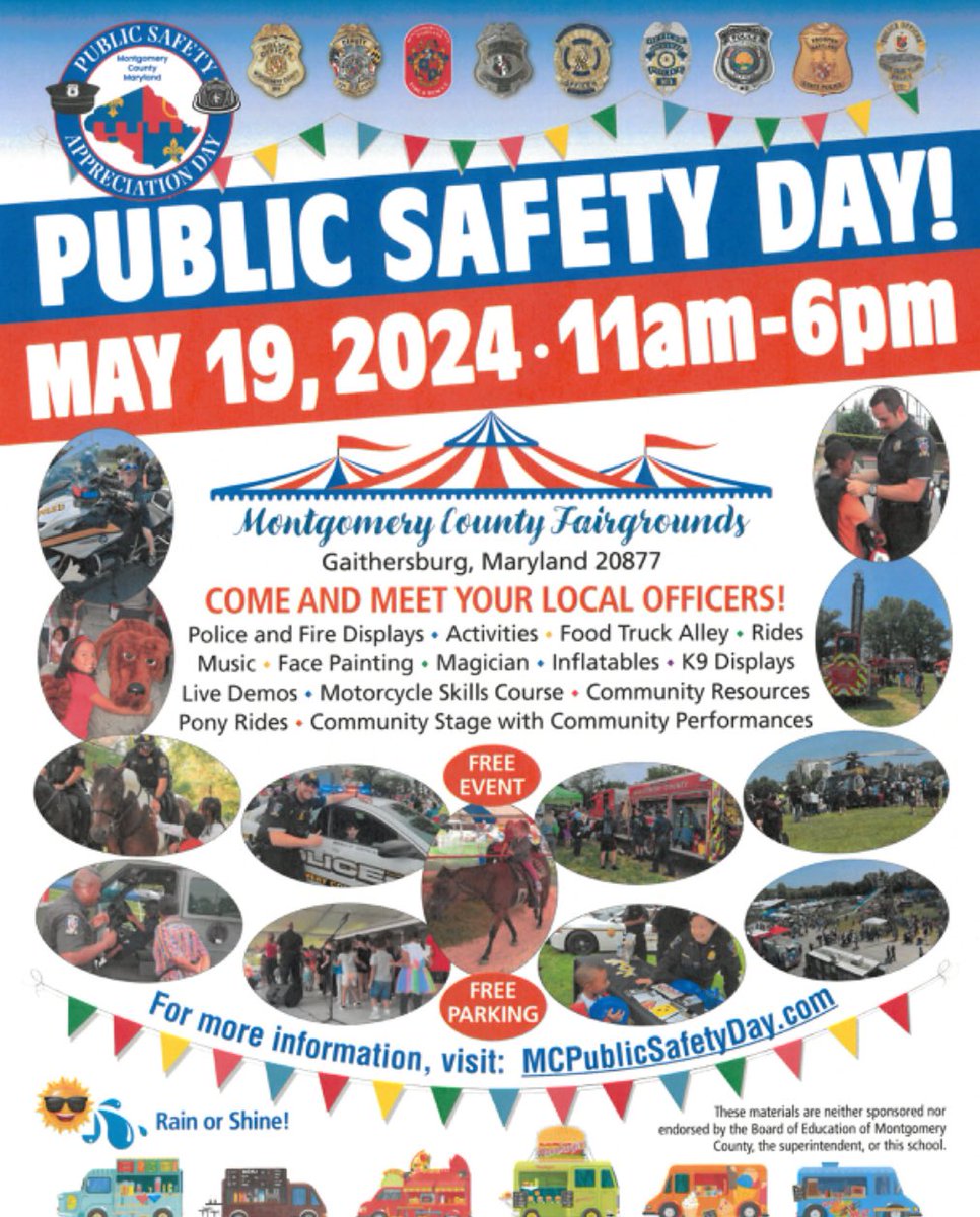 Public safety day is one month away! Join us at the Montgomery County Fairgrounds to meet your local @mcpnews officers, enjoy rides and music, and so much more. @TGBChamber @BethesdaUP @BCCCenter