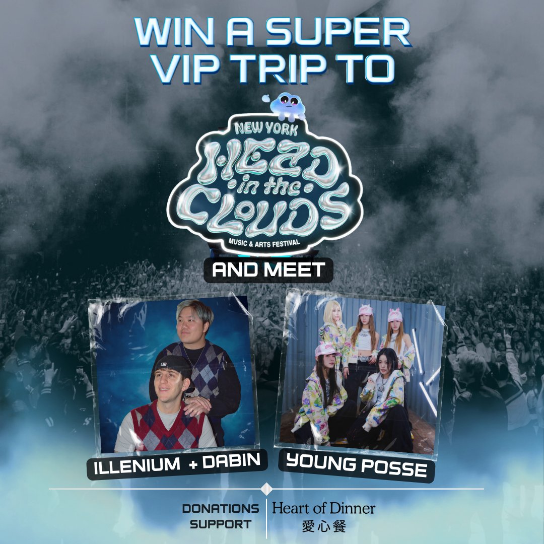 WIN a super VIP trip to Head In The Clouds New York & meet @ILLENIUM, @iamdabinlee AND @youngposseup w/ two 1999 Club 2-day passes, hotel, travel, spending $$ + more Donate now to support @heartofdinner & support Asian American elders at: fandiem.com/hitc @winwithfandiem