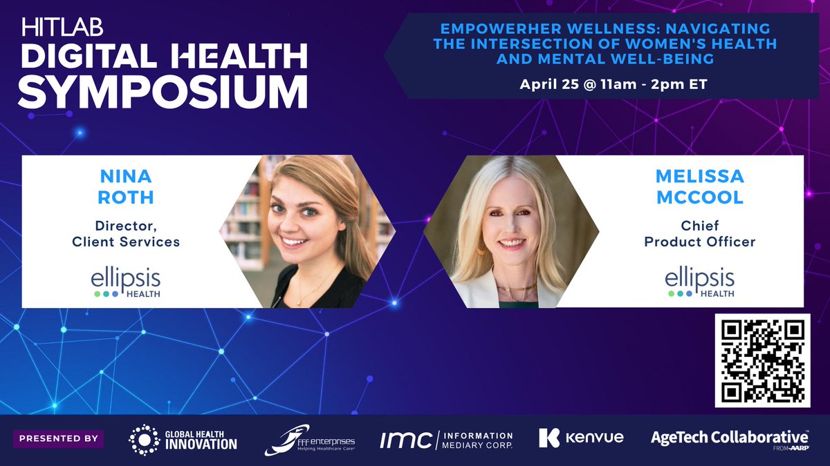 Virtual Panel: Join two members of the Ellipsis Health team at @HITLABnyc 's Digital Health Symposium next week! Our Chief Product Officer Melissa McCool @melissaxxmccool , and Director of Client Sevices Nina Roth will be interviewed during “Empowerher Wellness: Navigating the…