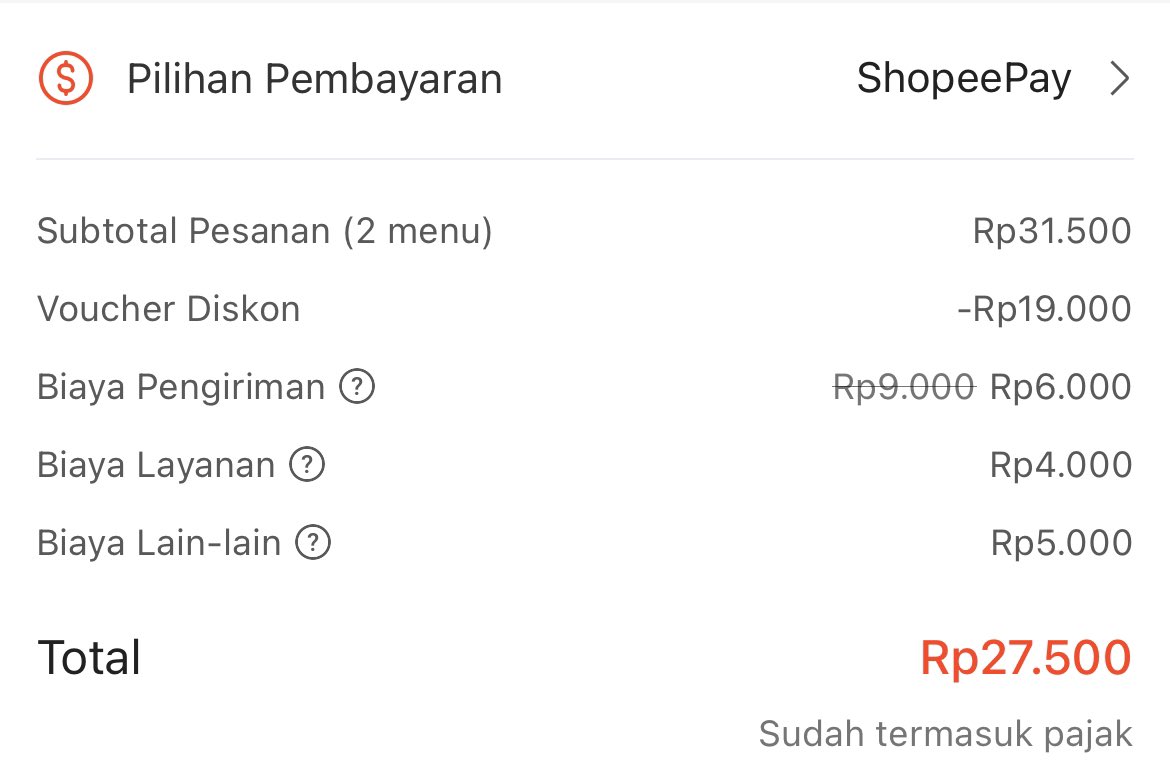 inicegan's tweet photo. biaya layanan shopeefood + biaya lain-lain masa lebih mahal daripada ongkir 🙂 https://t.co/5Arxh9ClSm