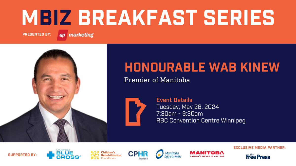 📢 New Event Announcement 📢 Join us Tuesday, May 28, for our MBiz Breakfast featuring the Honourable Wab Kinew, Premier of Manitoba. Don't miss this opportunity to hear directly from the Premier about his vision for Manitoba's future. Register now: ow.ly/qNi650Rk292