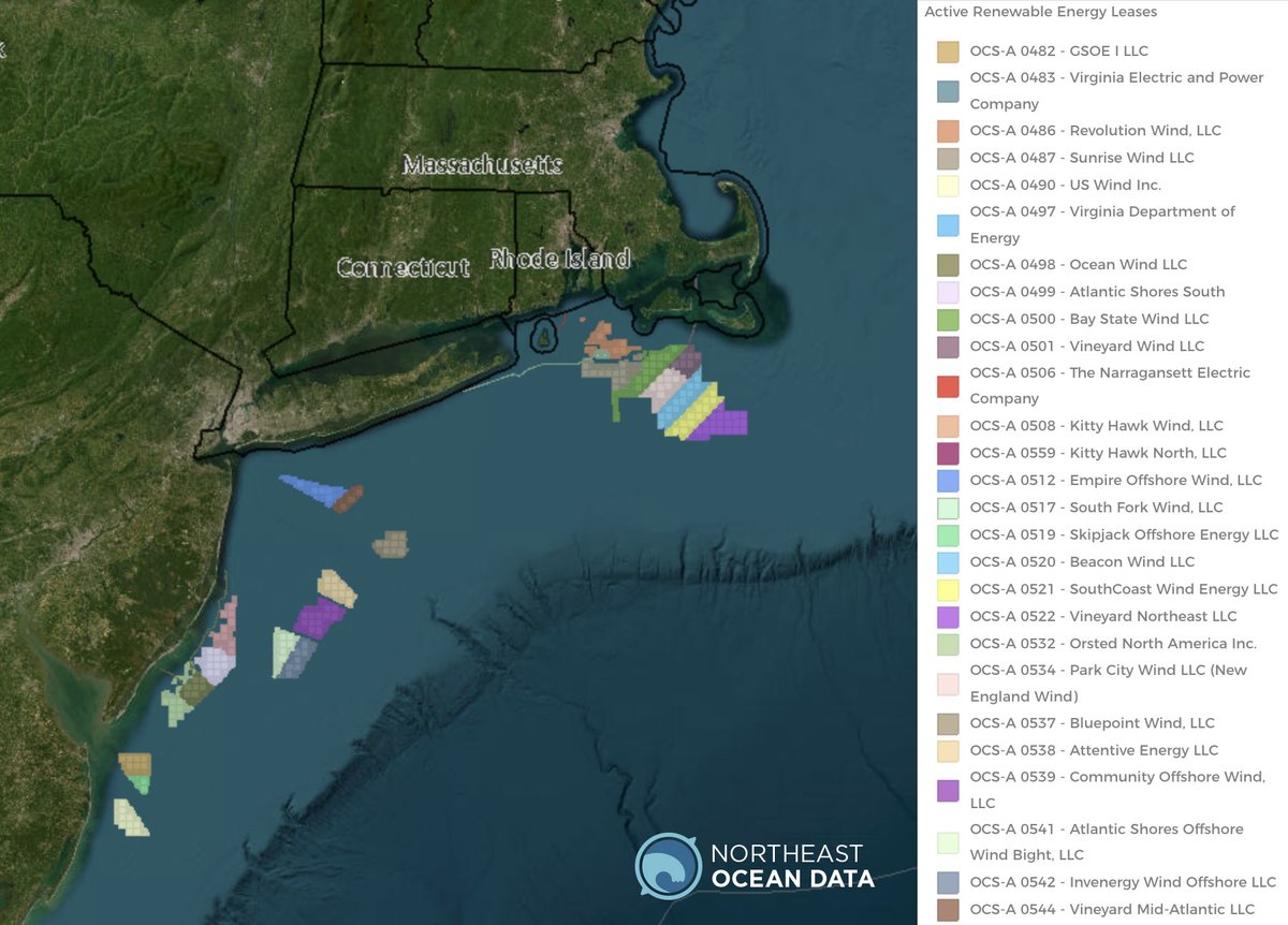 We've updated the <a href="/NEOceanData/">Northeast Ocean Data</a> Offshore Wind Projects page to reflect @boem’s recent offshore wind planning, leasing, and permitting activities. Check out a summary of updates here: northeastoceandata.org/boem-public-co… #offshorewind #Massachusetts #RhodeIsland #NewYork #EastCoast