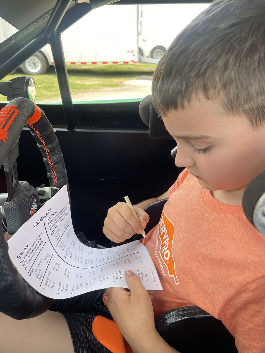 Doing Vocabulary homework in the racecar. Does anyone know what ‘Wet Willie” means??📝