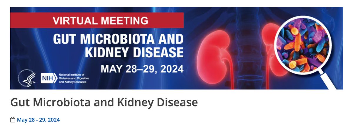 Really honored to be one of the speakers for the @NIDDKgov virtual meeting on the gut microbiota and kidney diseases! Don't wait to register for this 2-day virtual meeting and submit your abstract! niddk.nih.gov/news/meetings-…