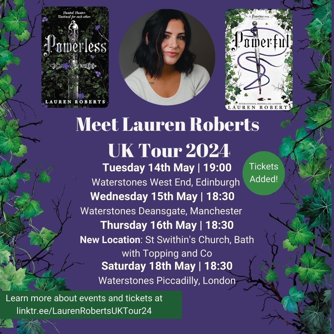 Happy Friday!!! We're excited to announce the release of MORE TICKETS for our events with Lauren Roberts in Edinburgh and Bath next month! We can't wait to see even more of you on tour. We're not done yet so keep your eyes peeled for more news coming soon 👀 💜