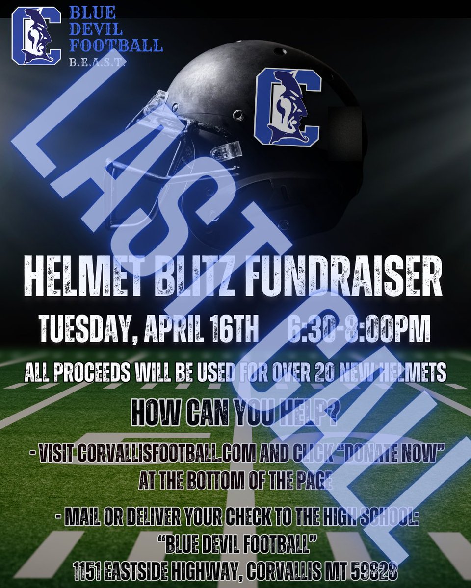 This weekend is your last chance to contribute towards the Blue Devil's Helmet Fundraiser! Donate in the name of your favorite athlete or towards the whole team, and know that your support is having a tremendous impact on the program! 🏈
