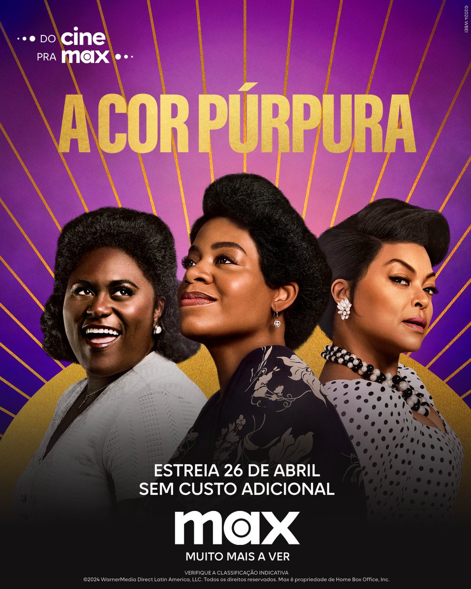 A história clássica, contada através da música. Com Halle Bailey, Taraji P. Henson, e a indicada ao Oscar®️, Danielle Brooks, #ACorPúrpura está chegando em 26 de abril. #DoCinePraMax