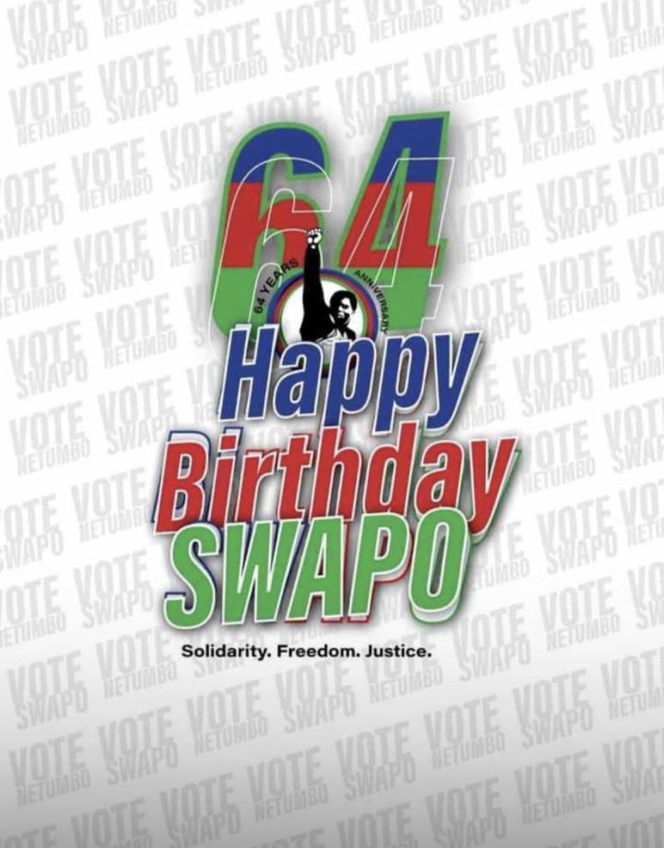 It’s been 64 years of Solidarity, Freedom and Justice as our, Forefathers fought for freedom as soldiers of SOUTH WEST AFRICAN PEOPLE ORGANIZATION(SWAPO) and PLAN fighters. Today we celebrate years of happiness and joy. Happy 64th birthday SWAPO PARTY. Aluta Continua. @VPSWAPO