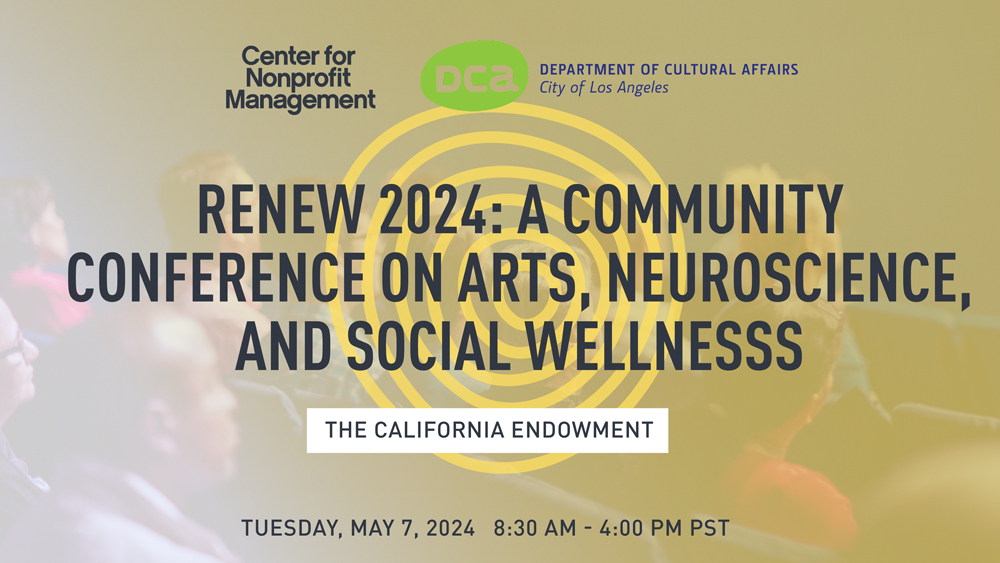 Join DCA and @cnmsocal on Tuesday, May 7 for RENEW 2024: A Community Conference on Arts, Neuroscience, and Social Wellness held at the California Endowment. Tickets are $24 and space is limited! 🎟️ cnmsocal.org/renew-2024-com…