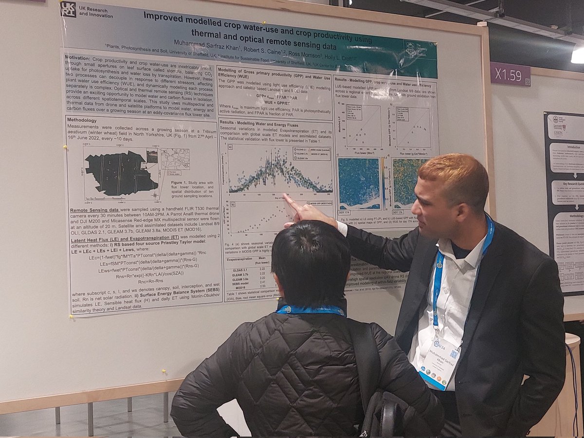 RobertCaine21's tweet image. And in the final poster session of #EGU24 @DrMuhammadSK92 is presenting his research on #evapotranspiration and #gpp modelling. Seeing this in progress has definitely been a labour of love - well done on the final product 👏 @DrHollyCroft #drones #models
