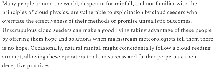.@AndrewDessler's article here perfectly encapsulates my own views on cloud seeding, both with respect to the record-shattering rainfall in UAE/#Dubai this week and generally (as I discussed in yesterday's YouTube conversation). I've included a snapshot of the key takeaway below: