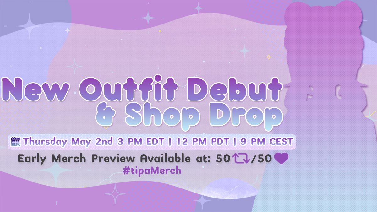 Tipanya_'s tweet photo. Special Announcement! ⭐️
Pinch me, I must be dreaming! 🫨🌠

Happy to announce both an outfit debut (ty #bigham_vt) &amp; releasing merch for the first time ever! Look forward to the reveal *beary* soon! 

📅 May 2nd ⏰ 3 PM EDT/9 PM CEST
[#envtuber #vtuberdebut #vtubers #tipamerch] https://t.co/1Sku15sH1Y